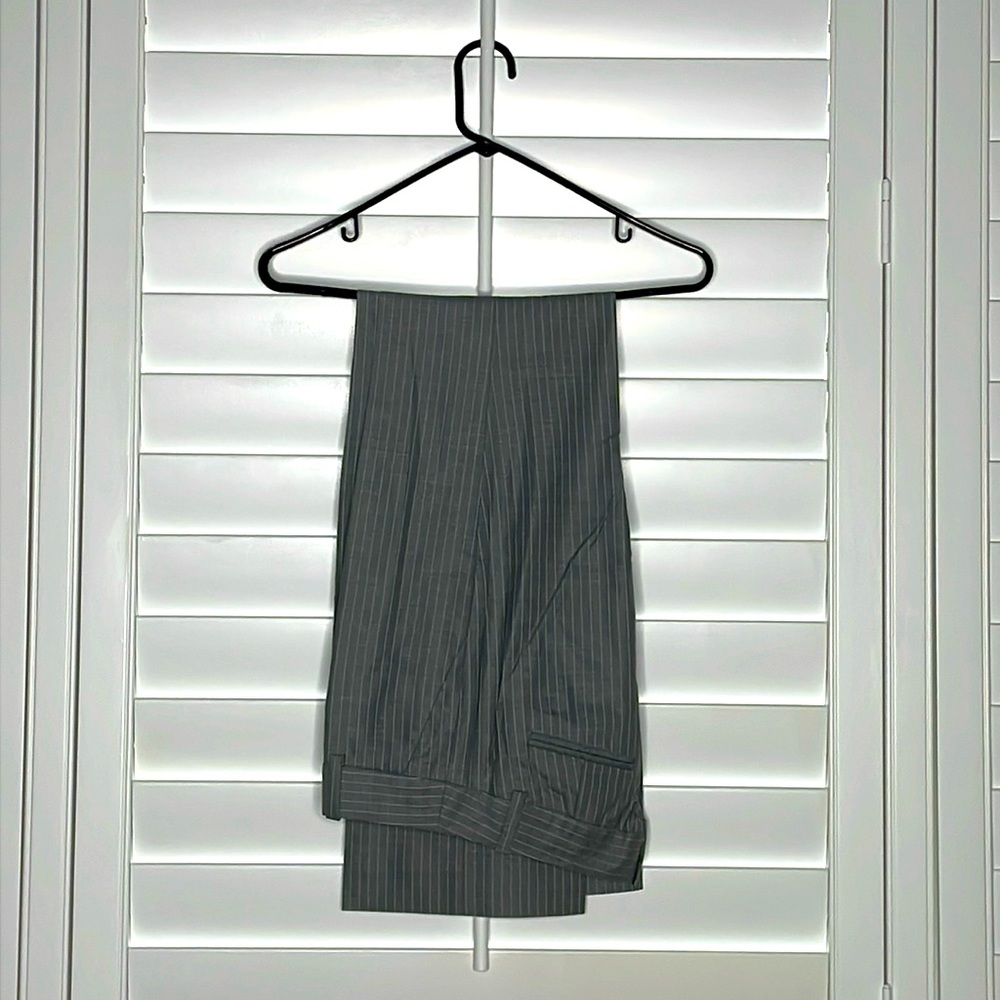J. Crew Collection Grey with White Pinstriped Straight Leg Wool Pants Size 2